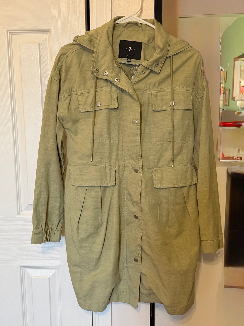 7 For All Mankind Light Olive Utility Jacket with Hood